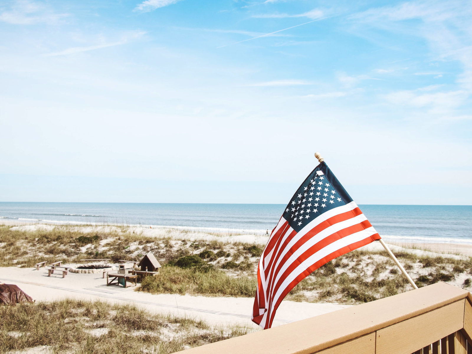 American flag overlooking a Northeast Florida beach